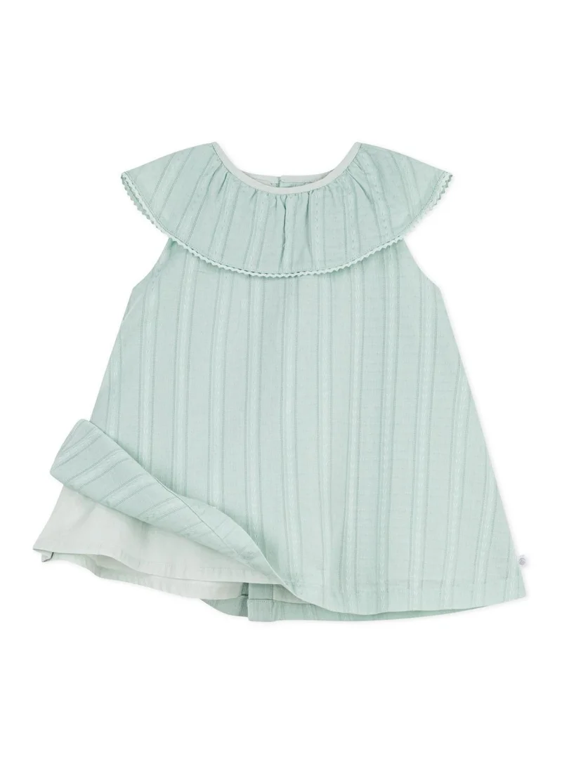 Petit Bateau Babies' short-sleeved plain cotton dress with a ruff collar